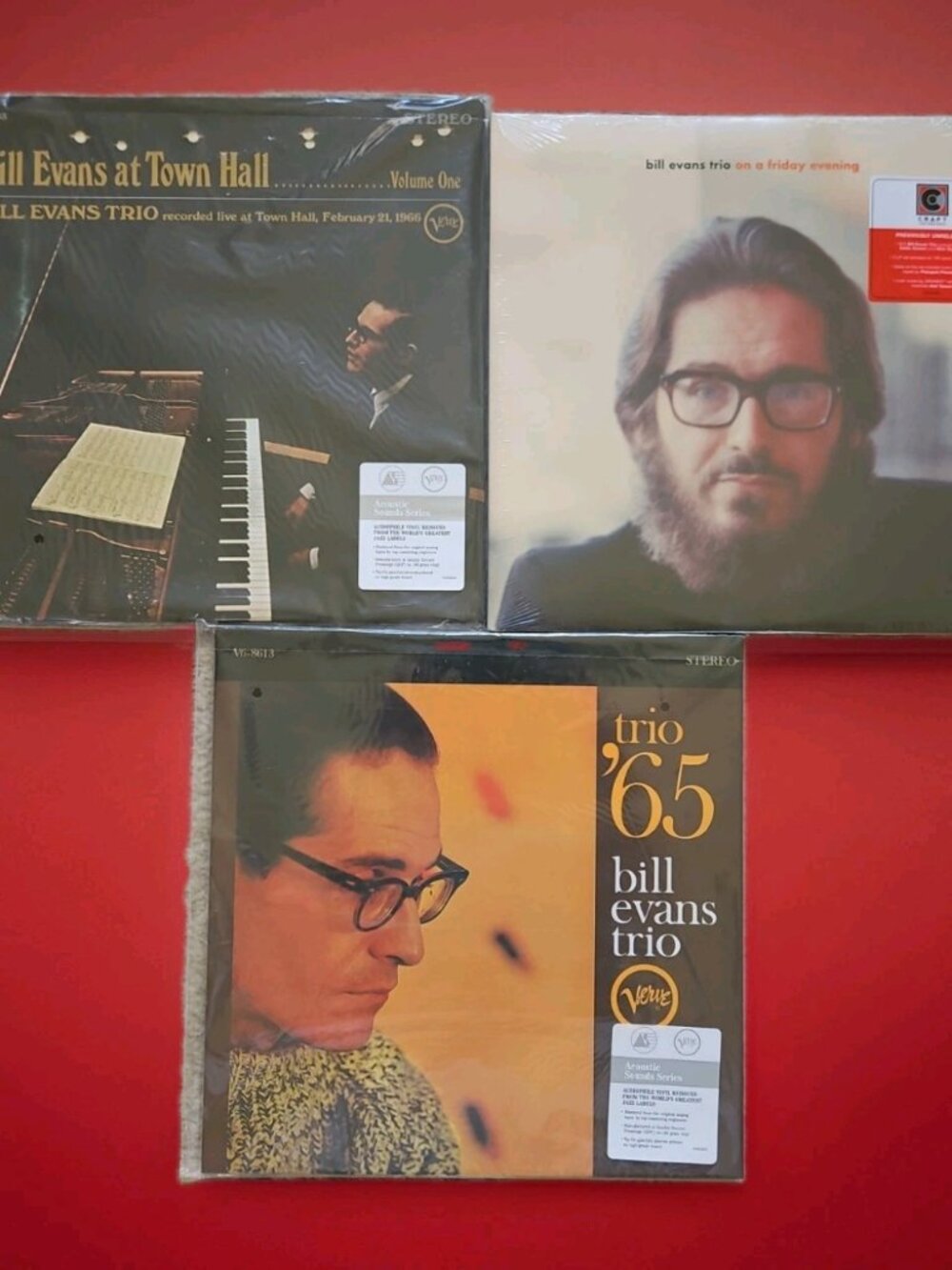Lot of 3 Bill Evans Records: At Town Hall Vol. 1, On a Friday Evening, Trio 65